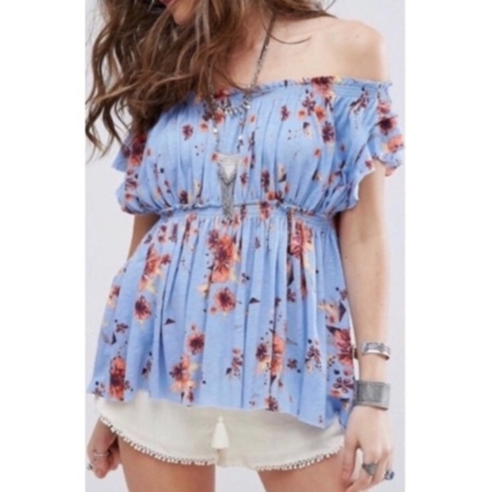 FREE PEOPLE | We The Free Sam Off The Shoulder Top Floral Linen Blend XS